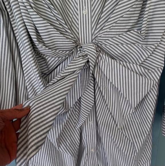 NWT Norma Kamali Vertical Striped Tie Front Shirt Dress - Picture 2 of 10